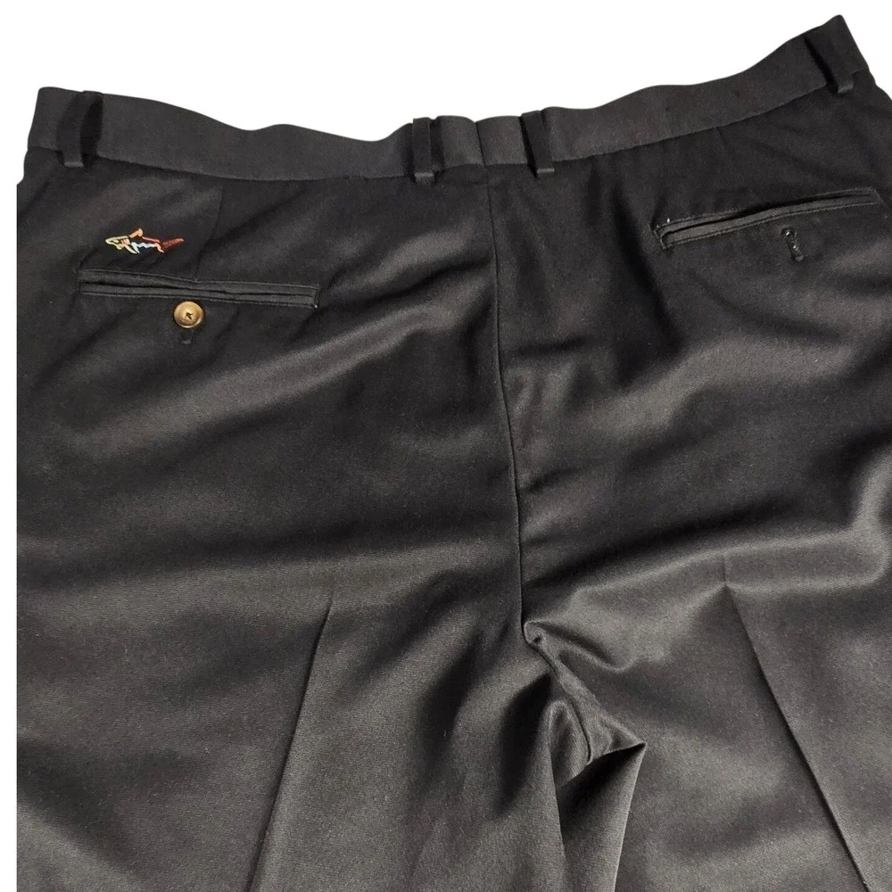 Greg Norman Mens Black Golf Pants Performance Flat Front Shark Logo 40x30